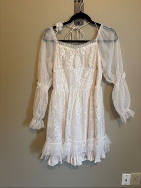 White Lace Ruffled Mini Dress